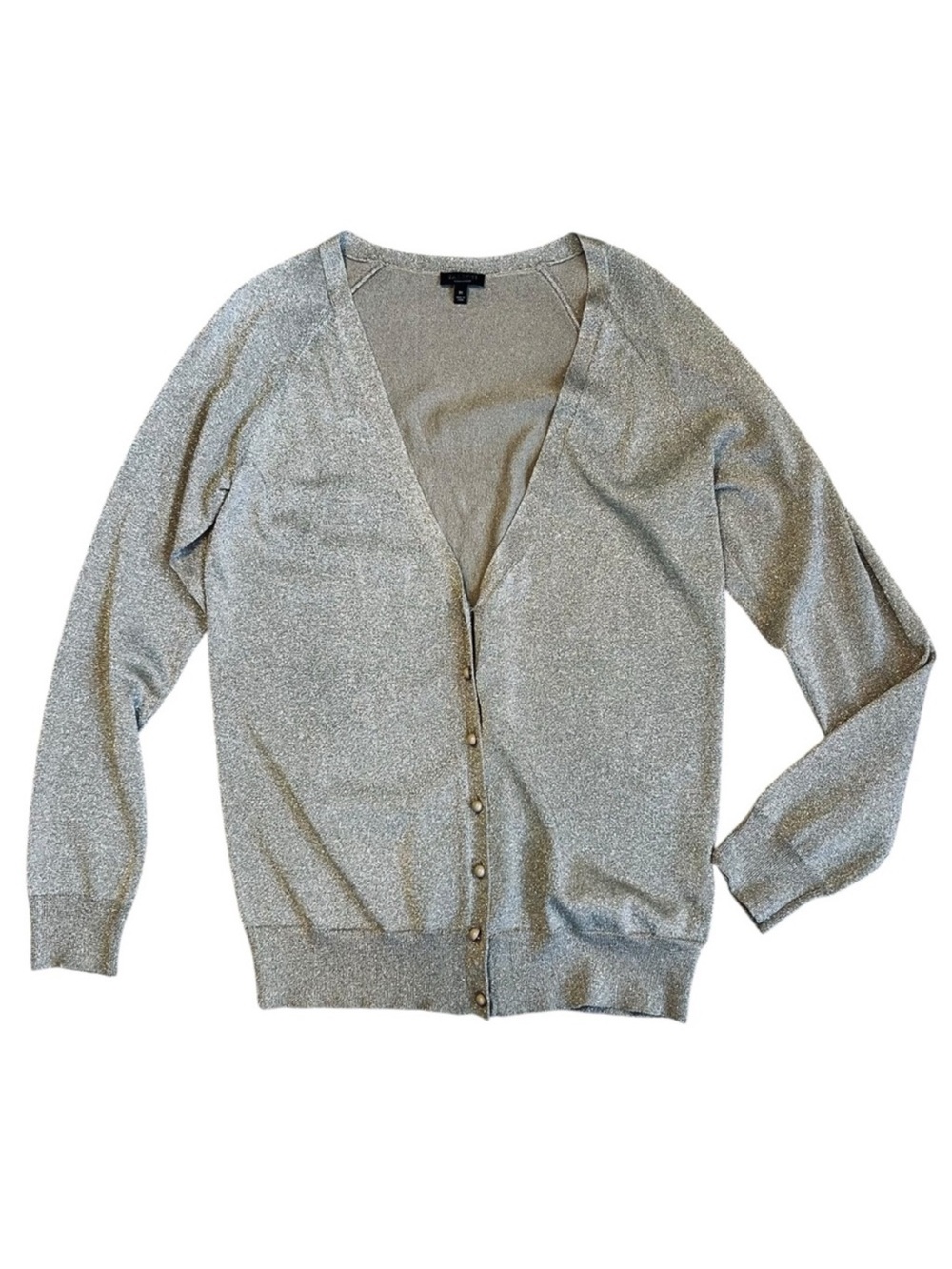 Talbots Women’s Sz M Gold Metallic V-Neck Cardigan Sweater Knit Button Front